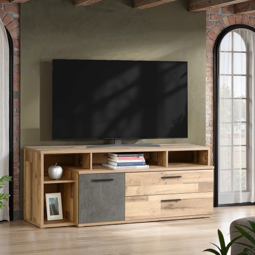 Meuble TV L.153cm GAIA Imitation bois et béton