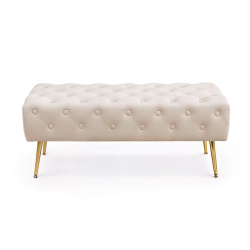 Bout De Lit En Velours Capitonné Monaco 100 Cm Beige