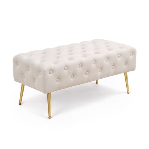 Bout De Lit En Velours Capitonné Monaco 100 Cm Beige