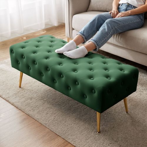 Bout De Lit En Velours Capitonné Monaco 100 Cm Vert Bouteille