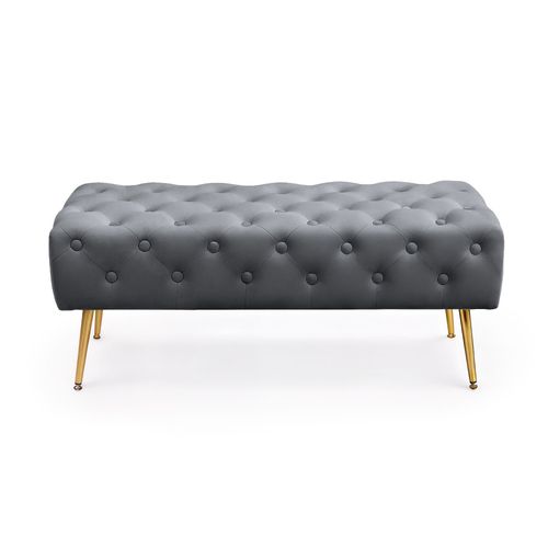 Bout De Lit En Velours Capitonné 100 Cm Monaco Gris Foncé