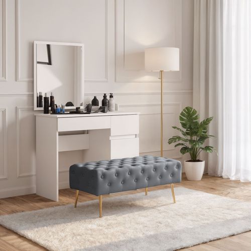 Bout De Lit En Velours Capitonné 100 Cm Monaco Gris Foncé