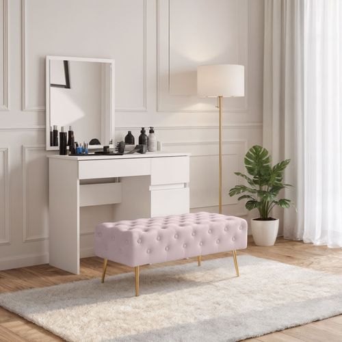 Bout De Lit En Velours Capitonné 100 Cm Monaco Rose Poudré