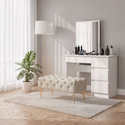 Bout De Lit En Velours Capitonné 80 Cm Madrid Beige