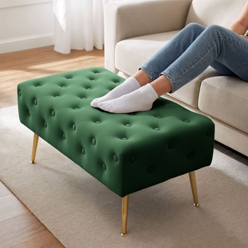 Bout De Lit En Velours Capitonné 80 Cm Madrid Vert Bouteille