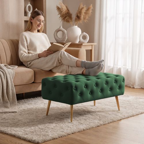 Bout De Lit En Velours Capitonné 80 Cm Madrid Vert Bouteille