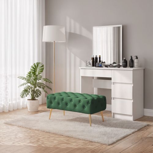 Bout De Lit En Velours Capitonné 80 Cm Madrid Vert Bouteille