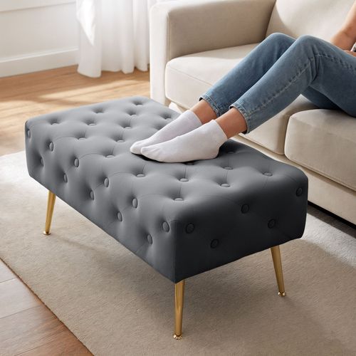 Bout De Lit En Velours Capitonné 80 Cm Madrid Gris Foncé