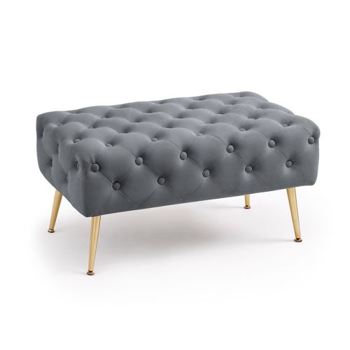 Bout De Lit En Velours Capitonné 80 Cm Madrid Gris Foncé