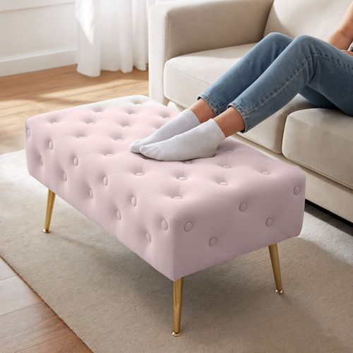 Bout De Lit En Velours Capitonné 80 Cm Madrid Rose Poudré