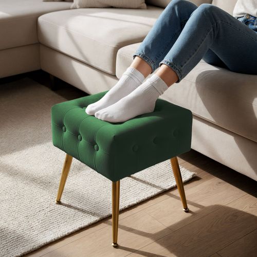 Tabouret Rembourré En Velours 40 Cm Quadra Vert Bouteille