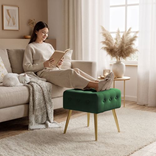 Tabouret Rembourré En Velours 40 Cm Quadra Vert Bouteille