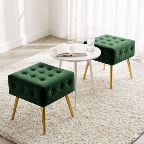Tabouret Rembourré En Velours 40 Cm Quadra Vert Bouteille