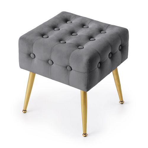 Tabouret Rembourré En Velours 40 Cm Quadra Gris Foncé