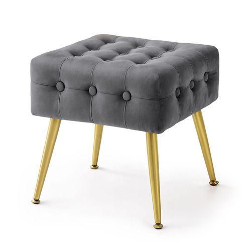 Tabouret Rembourré En Velours 40 Cm Quadra Gris Foncé