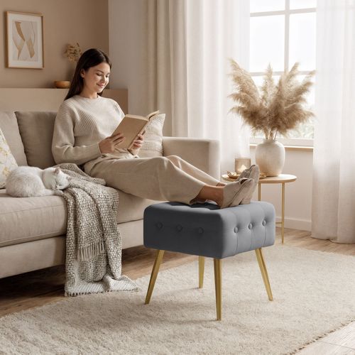 Tabouret Rembourré En Velours 40 Cm Quadra Gris Foncé