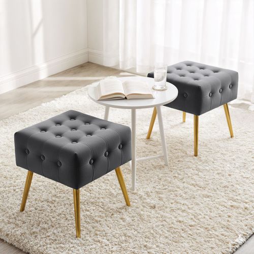 Tabouret Rembourré En Velours 40 Cm Quadra Gris Foncé