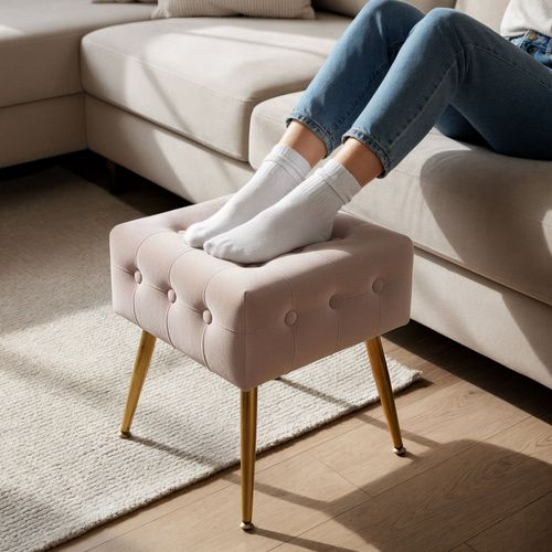 Tabouret Rembourré En Velours 40 Cm Quadra Rose Poudré