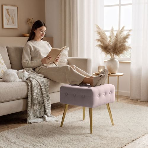 Tabouret Rembourré En Velours 40 Cm Quadra Rose Poudré