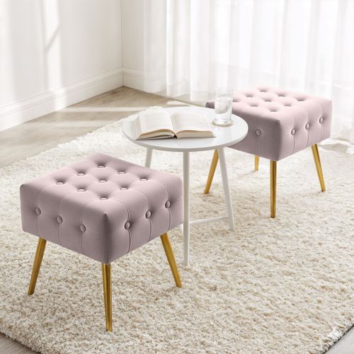 Tabouret Rembourré En Velours 40 Cm Quadra Rose Poudré