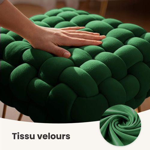 Tabouret En Velours Tressé Rembourré 38 Cm Dotty Vert Bouteille