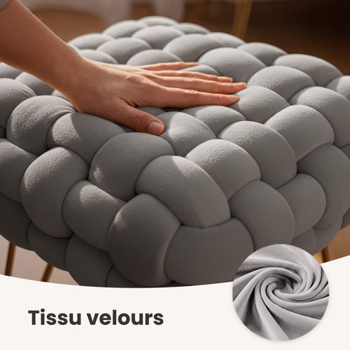 Tabouret En Velours Tressé Rembourré 38 Cm Dotty Gris Clair