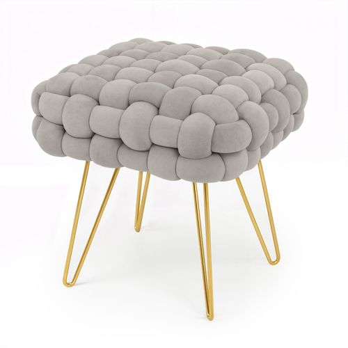 Tabouret En Velours Tressé Rembourré 38 Cm Dotty Gris Clair