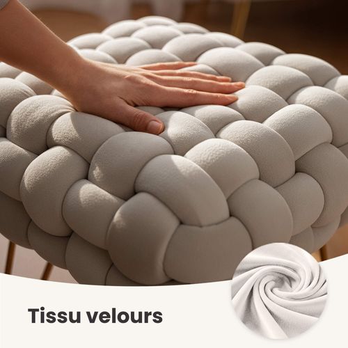 Tabouret En Velours Tressé Rembourré 38 Cm Dotty Crème