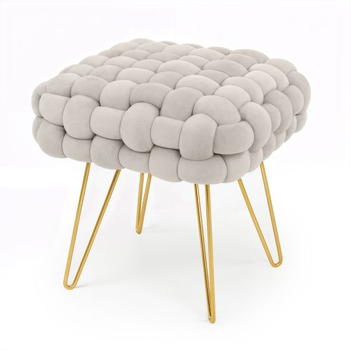Tabouret En Velours Tressé Rembourré 38 Cm Dotty Crème