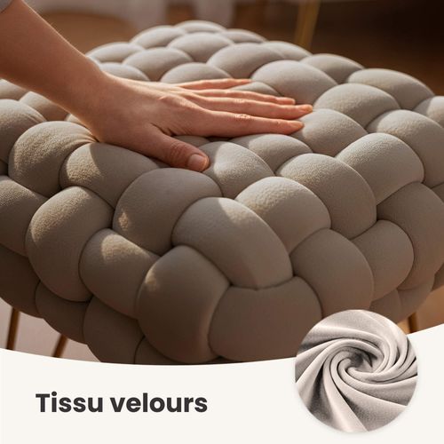 Tabouret En Velours Tressé Rembourré 38 Cm Dotty Or Beige
