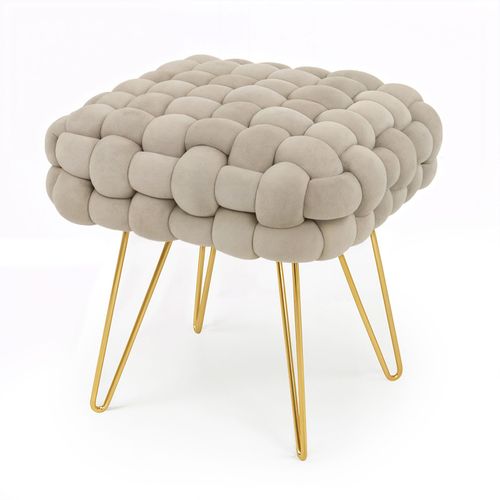 Tabouret En Velours Tressé Rembourré 38 Cm Dotty Or Beige