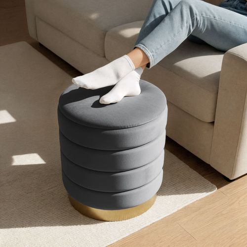 Tabouret Rembourré En Velours Avec Rangement 40 Cm Luna Gris Foncé