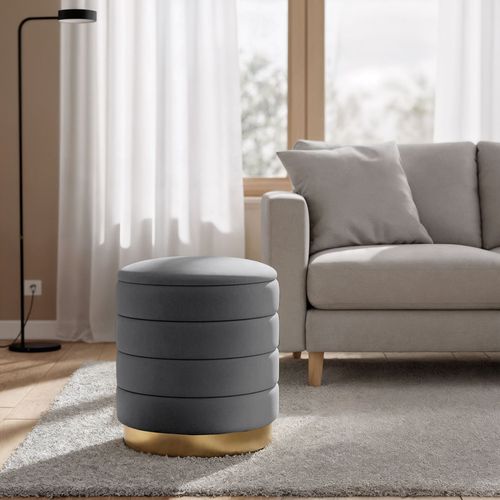 Tabouret Rembourré En Velours Avec Rangement 40 Cm Luna Gris Foncé