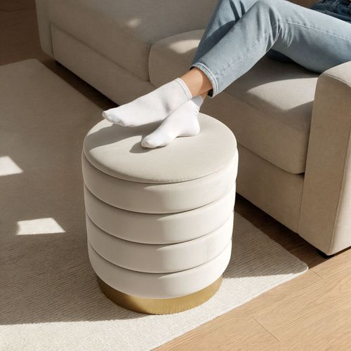 Tabouret Rembourré En Velours Avec Rangement 40 Cm Luna Crème