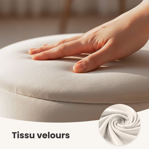 Tabouret Rembourré En Velours Avec Rangement 40 Cm Luna Crème