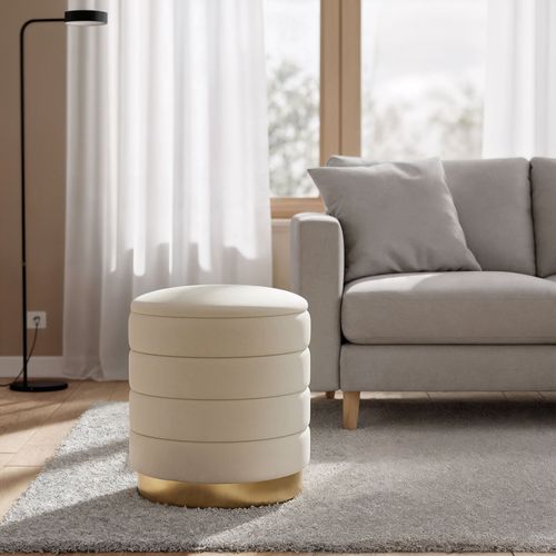 Tabouret Rembourré En Velours Avec Rangement 40 Cm Luna Crème