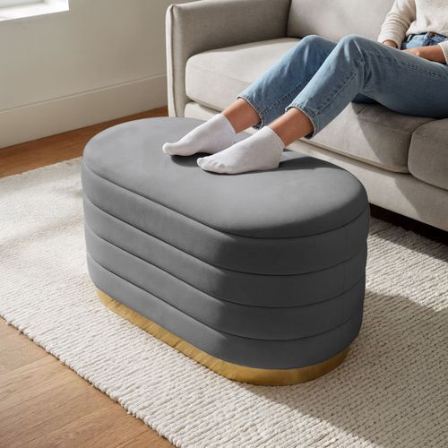Banc En Velours Avec Rangement 80 Cm Bella Gris Foncé