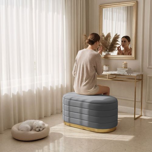Banc En Velours Avec Rangement 80 Cm Bella Gris Foncé