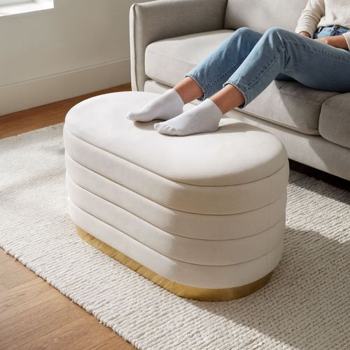 Banc En Velours Avec Rangement 80 Cm Bella Crème