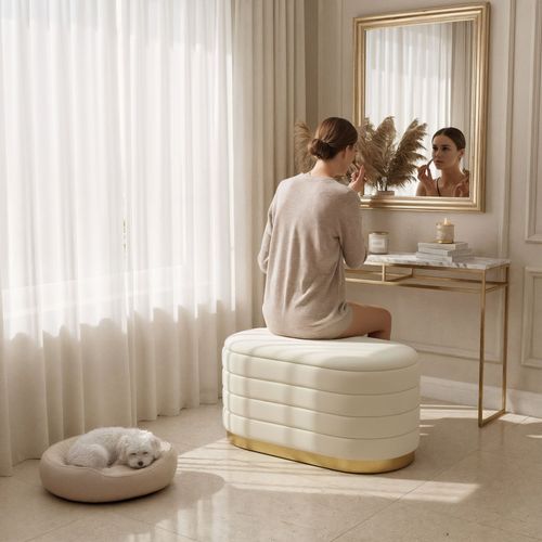 Banc En Velours Avec Rangement 80 Cm Bella Crème