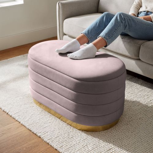 Banc En Velours Avec Rangement 80 Cm Bella Rose Poudré