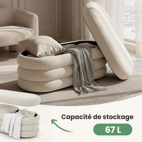 Banc En Tissu Teddy Avec Rangement 100 Cm Puffo Blanc Brumeux