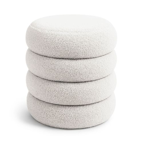 Tabouret En Tissu Teddy Avec Rangement 42 Cm Snuggo Blanc Brumeux