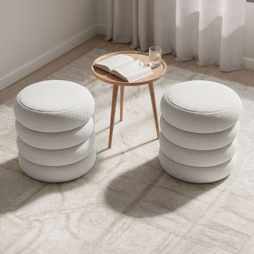 Tabouret En Tissu Teddy Avec Rangement 42 Cm Snuggo Blanc Brumeux