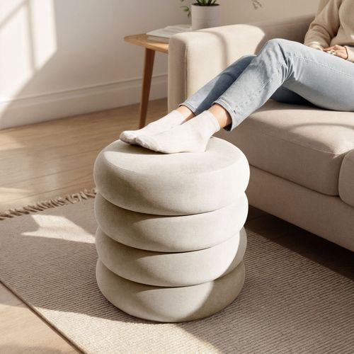 Tabouret En Velours Avec Rangement 42 Cm Snuggo Crème