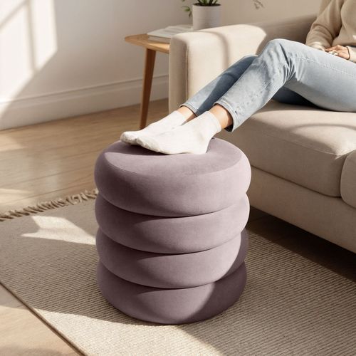 Tabouret En Velours Avec Rangement 42 Cm Snuggo Rose Poudré