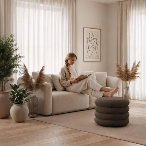 Tabouret En Tissu Teddy Avec Rangement 55 Cm Mollis Marron