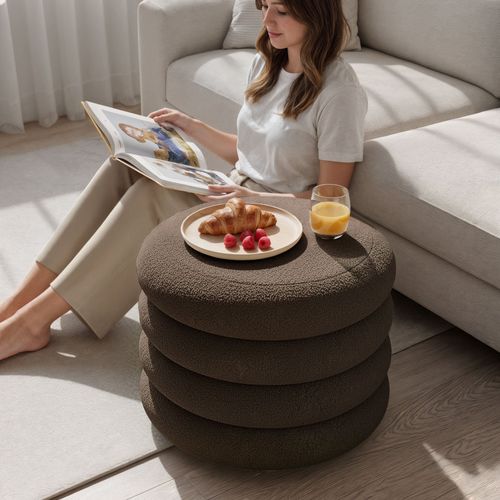 Tabouret En Tissu Teddy Avec Rangement 55 Cm Mollis Marron