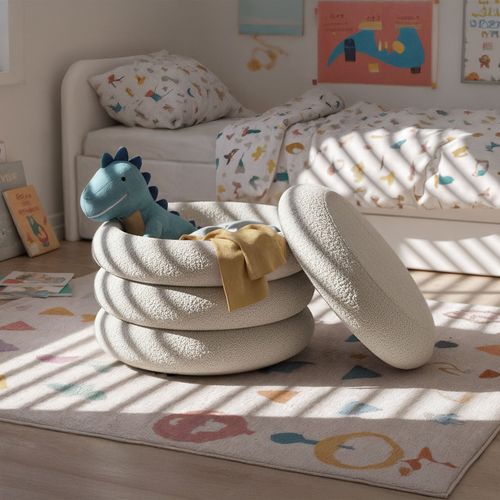Tabouret En Tissu Teddy Avec Rangement 55 Cm Mollis Blanc Brumeux