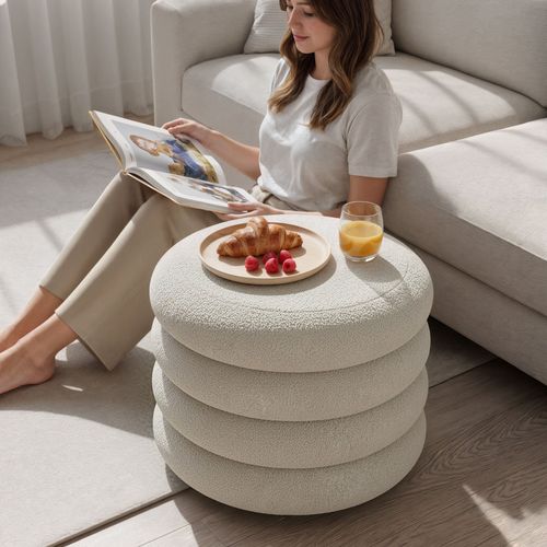 Tabouret En Tissu Teddy Avec Rangement 55 Cm Mollis Blanc Brumeux